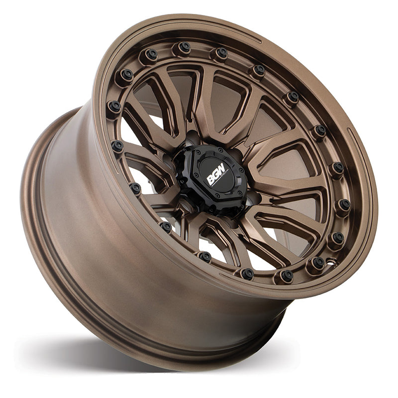 Load image into Gallery viewer, BGW VULCAN Bronze wheel angle view showing aggressive split-spoke pattern and premium bronze finish