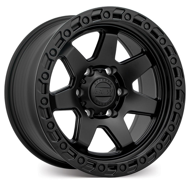 Load image into Gallery viewer, BGW ATLAS Matt Black alloy wheel 17x8.5 with beadlock-inspired design and 7-spoke configuration