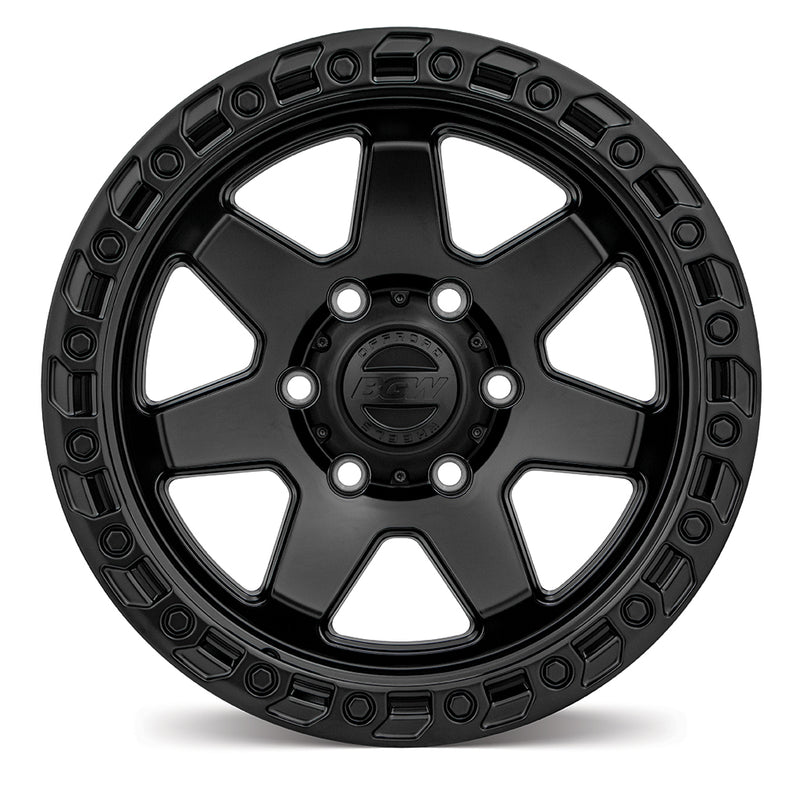 Load image into Gallery viewer, BGW ATLAS Matt Black wheel front view displaying 6/139.7 PCD fitment and offset +0 specifications