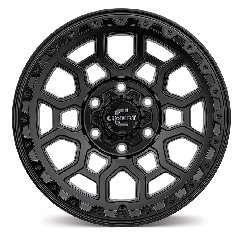 Load image into Gallery viewer, Covert Wheels RTO5 Matt Black alloy wheel - face view highlighting premium tactical styling and finish