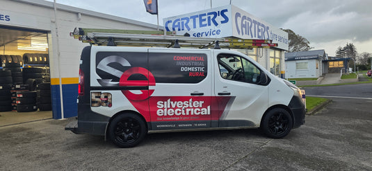 2021 Mitsubishi Express van on BGW Beast Matt Black wheels 17x8 – driver-side profile view at Carter's Tyre Service NZ