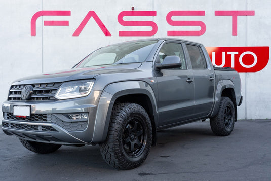2018 Volkswagen Amarok 4Motion in grey fitted with ROH Torque 17-inch Matt Black alloy wheels — front three-quarter view