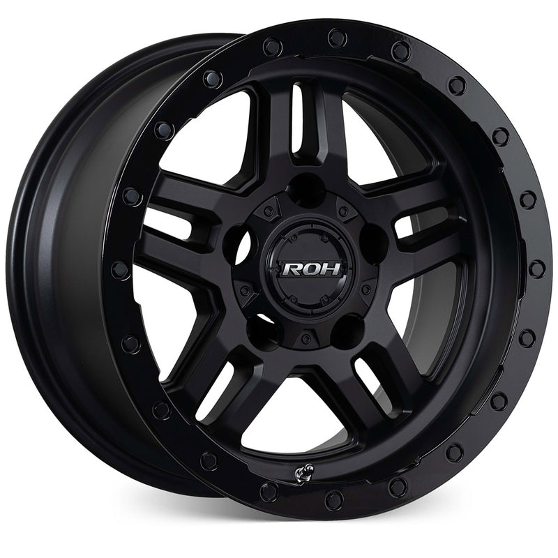 Load image into Gallery viewer, ROH Alloy Wheels HAMMER Matt Black w/Gloss Lip &amp; Anodised Bolts
