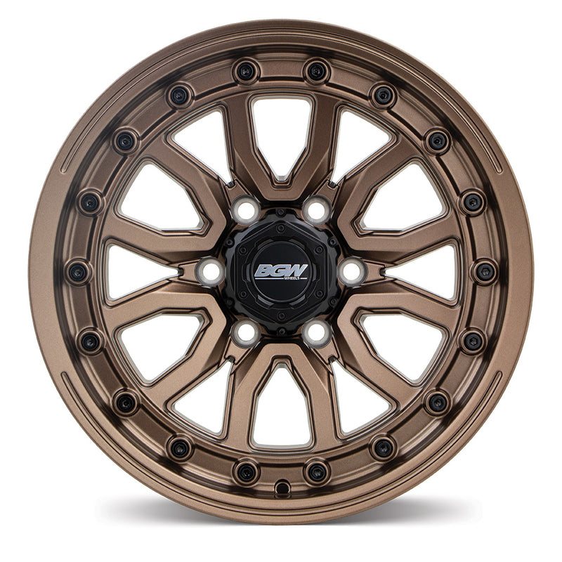 Load image into Gallery viewer, BGW VULCAN Bronze wheel front view displaying 6/139.7 PCD fitment for Hilux, Ranger, and Triton
