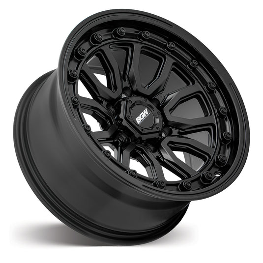 BGW VULCAN Matt Black wheel angle view showing aggressive split-spoke pattern and premium matt black finish