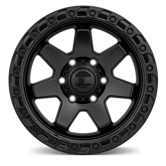 BGW ATLAS Matt Black wheel front view displaying 6/139.7 PCD fitment and offset +0 specifications