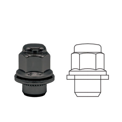 M12x1.25 21mm HEX SHANK NUT W/WASHER NISSAN BLACK